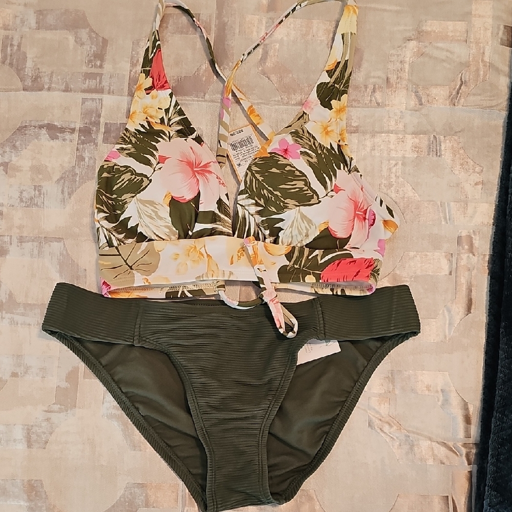 Kona Sol Floral and Olive Bikini Set
